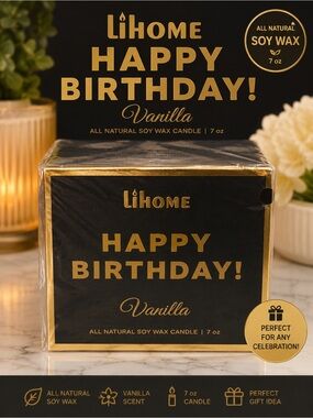 iHome Black & Gold Happy Birthday Vanilla Scented Candle